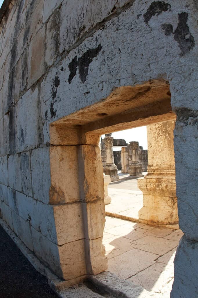 A fourth-century AD synagogue in Capernaum, built from limestone hauled from many miles away.