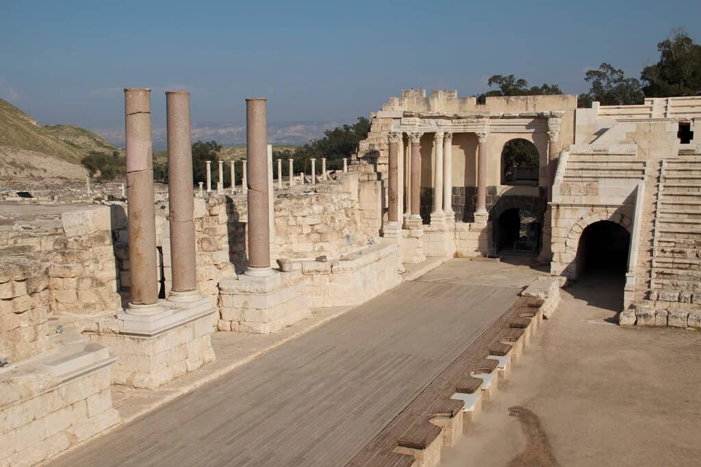 Partly restored Roman era ruins at Scythopolis (Beth Shan).