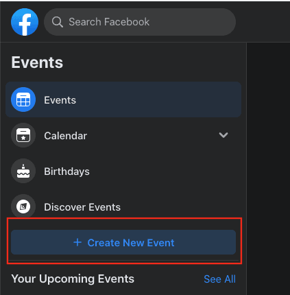 Navigation to Create New Event on Facebook
