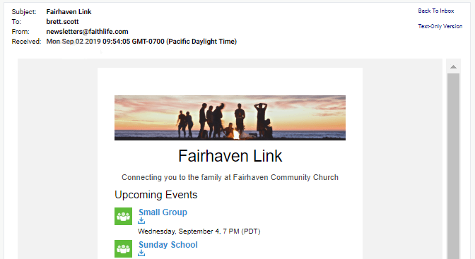 Online church newsletter example